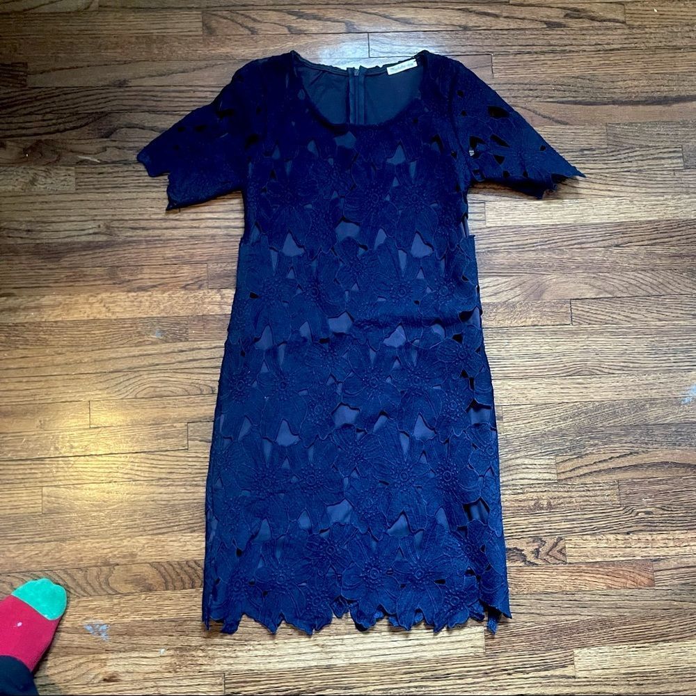 Navy Women Summer short sleeve  Lace Mini Midi Dresses crochet